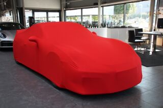 Rotes AD-Cover® Stretch mit Spiegeltaschen für Porsche Cayman GT4 Typ 982