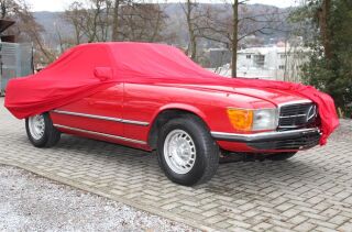 Car-Cover Satin Red mit Spiegeltaschen für Mercedes SL R107