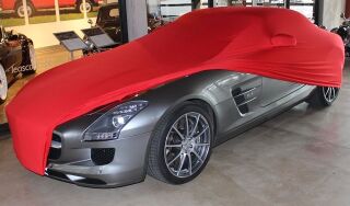 Passgenaue rote Vollgarage mit Spiegeltaschen für Mercedes-Benz SLS