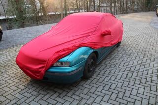 Car-Cover Satin Red mit Spiegeltaschen und schwarzen...