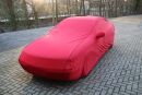 Car-Cover Satin Red mit Spiegeltaschen und schwarzen Kedern für Opel Calibra